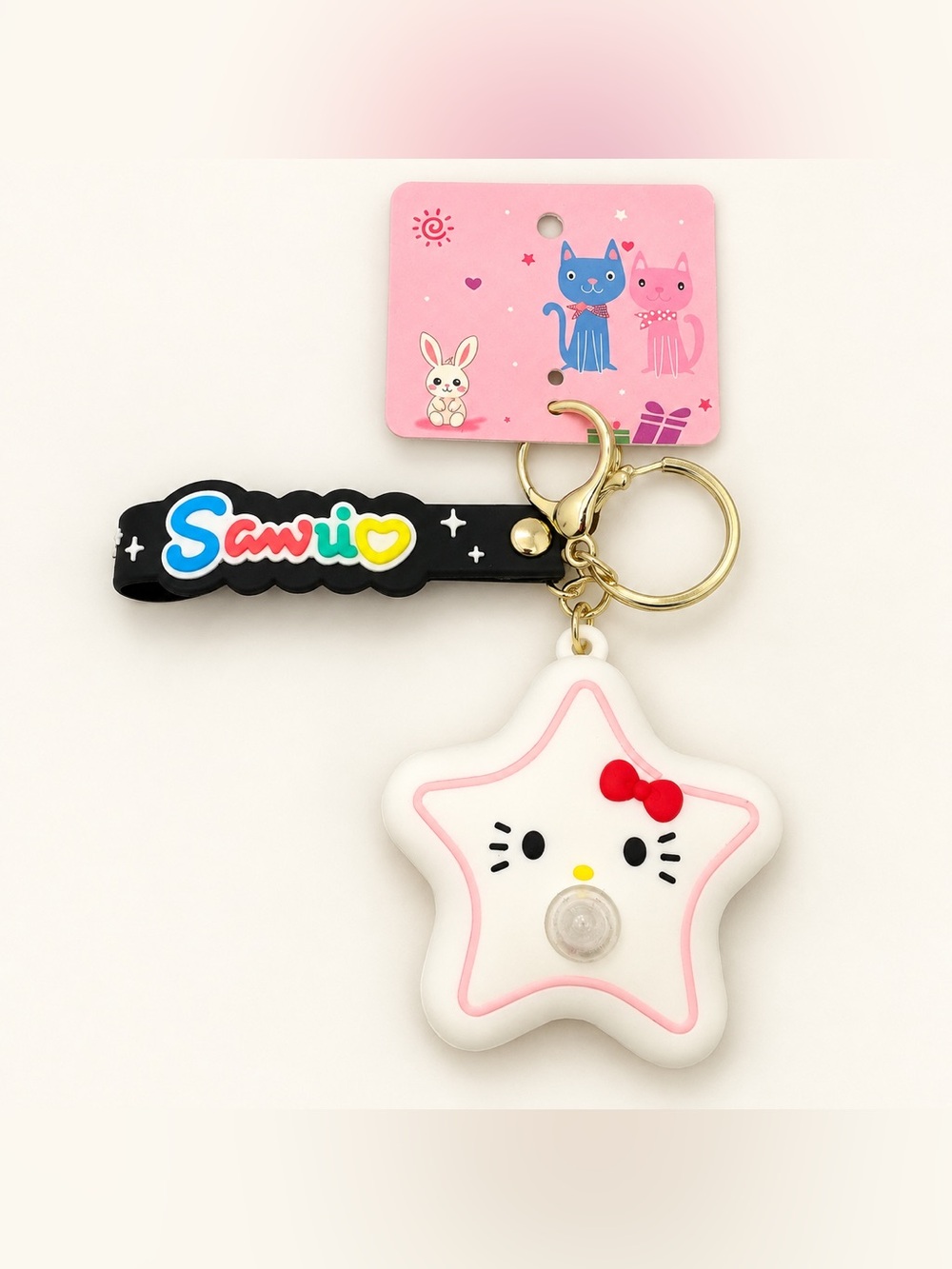Star Keychain - White & Pink